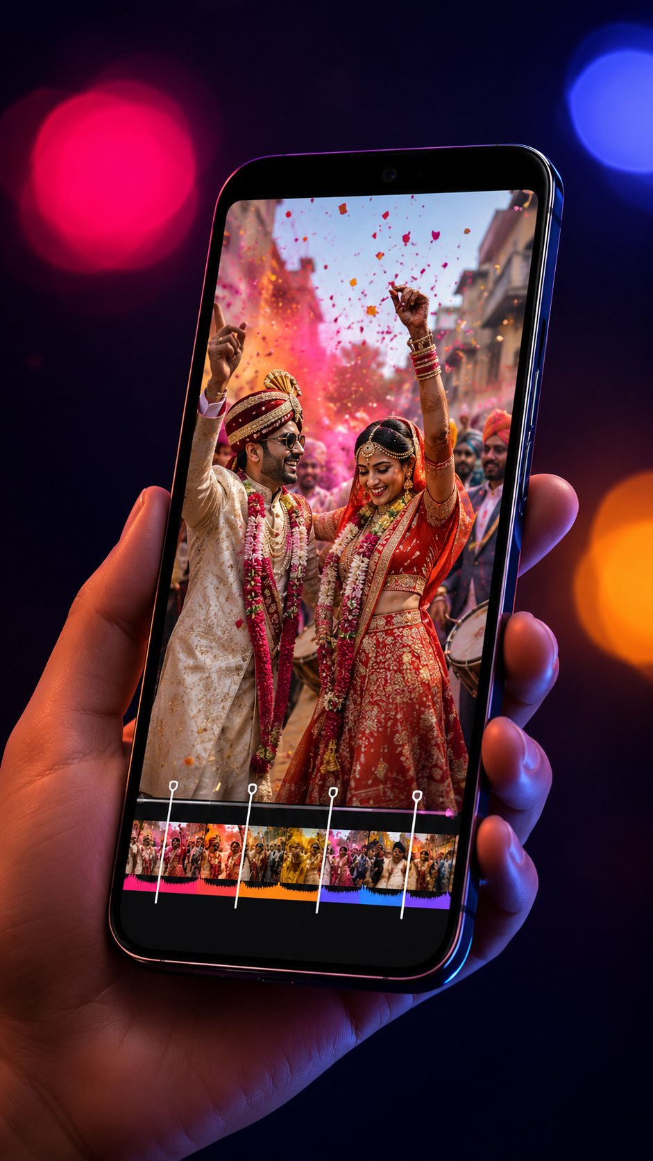 Phone showing a finished wedding reel exported from ZCut Creator Studio