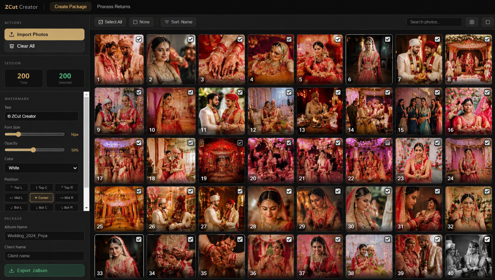 ZCut Creator Studio import screen showing a grid of thumbnails